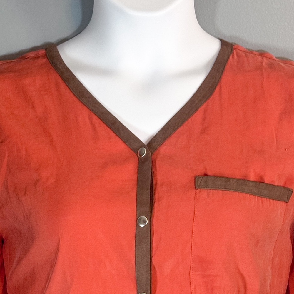 Chico’s Rust Orange Button-Front Blouse Brown Tri… - image 6